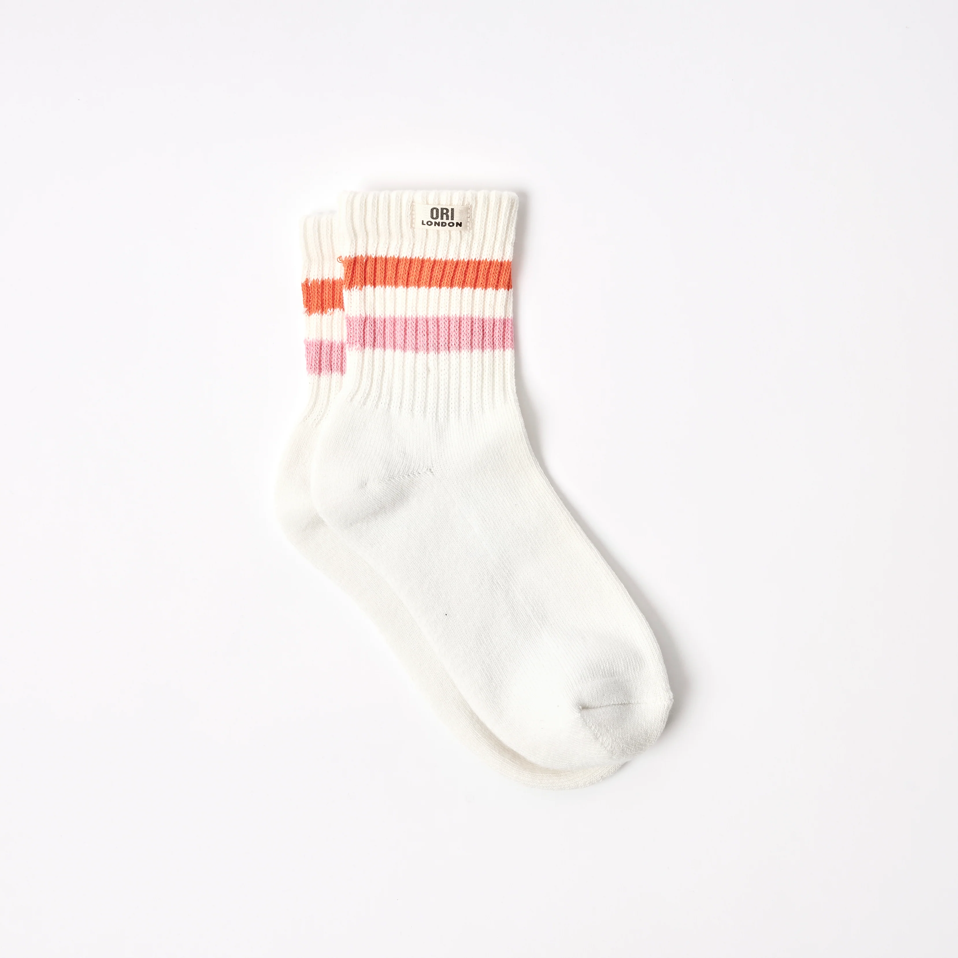 Windsor Stripe Crew Socks for Women in Mandarin/Pink