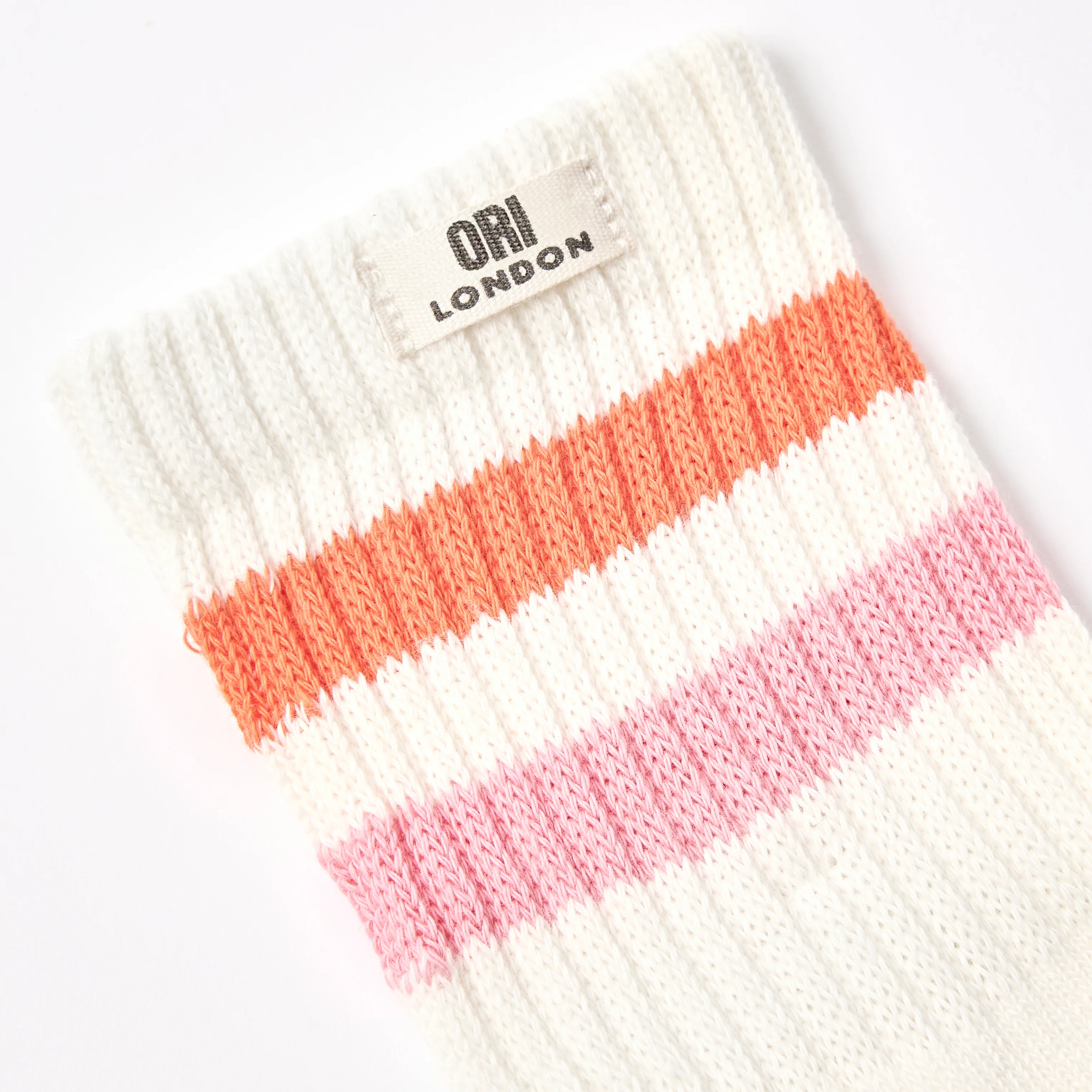 Windsor Stripe Crew Socks for Women in Mandarin/Pink - Image 2