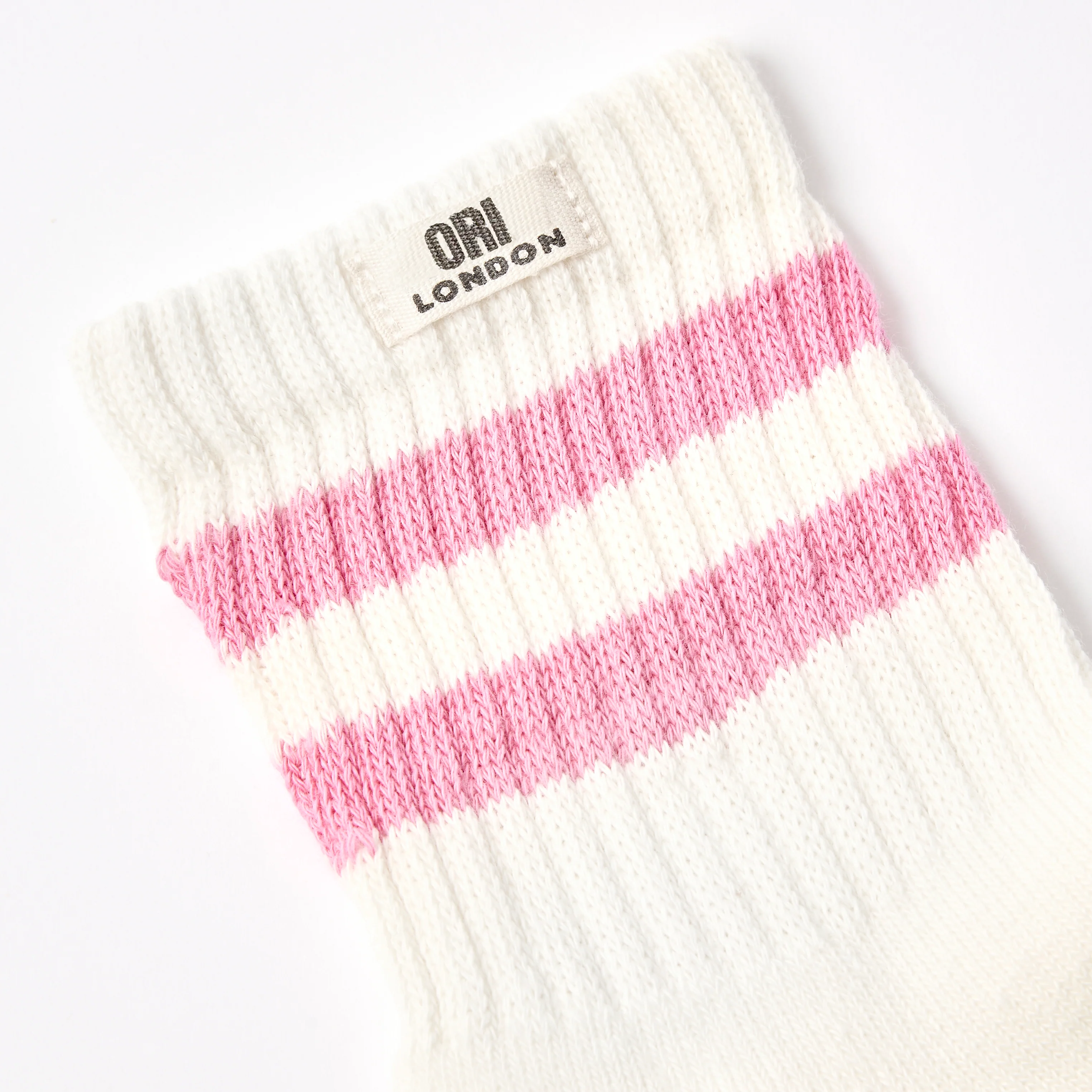 Windsor Stripe Crew Socks for Women in Pink Carnation - Image 3