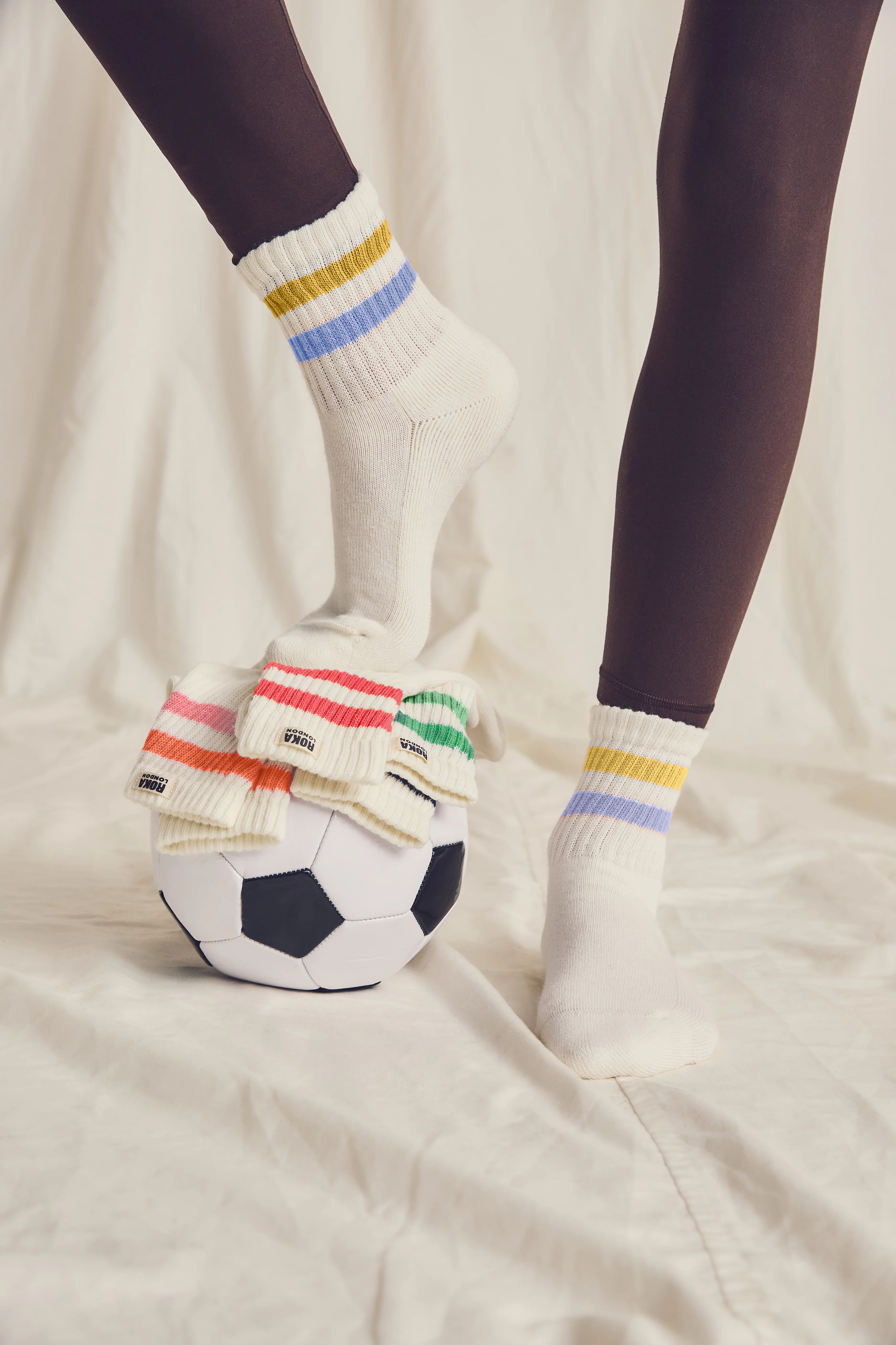 Windsor Stripe Crew Socks for Women in Summer Yellow/Thistle - Image 2