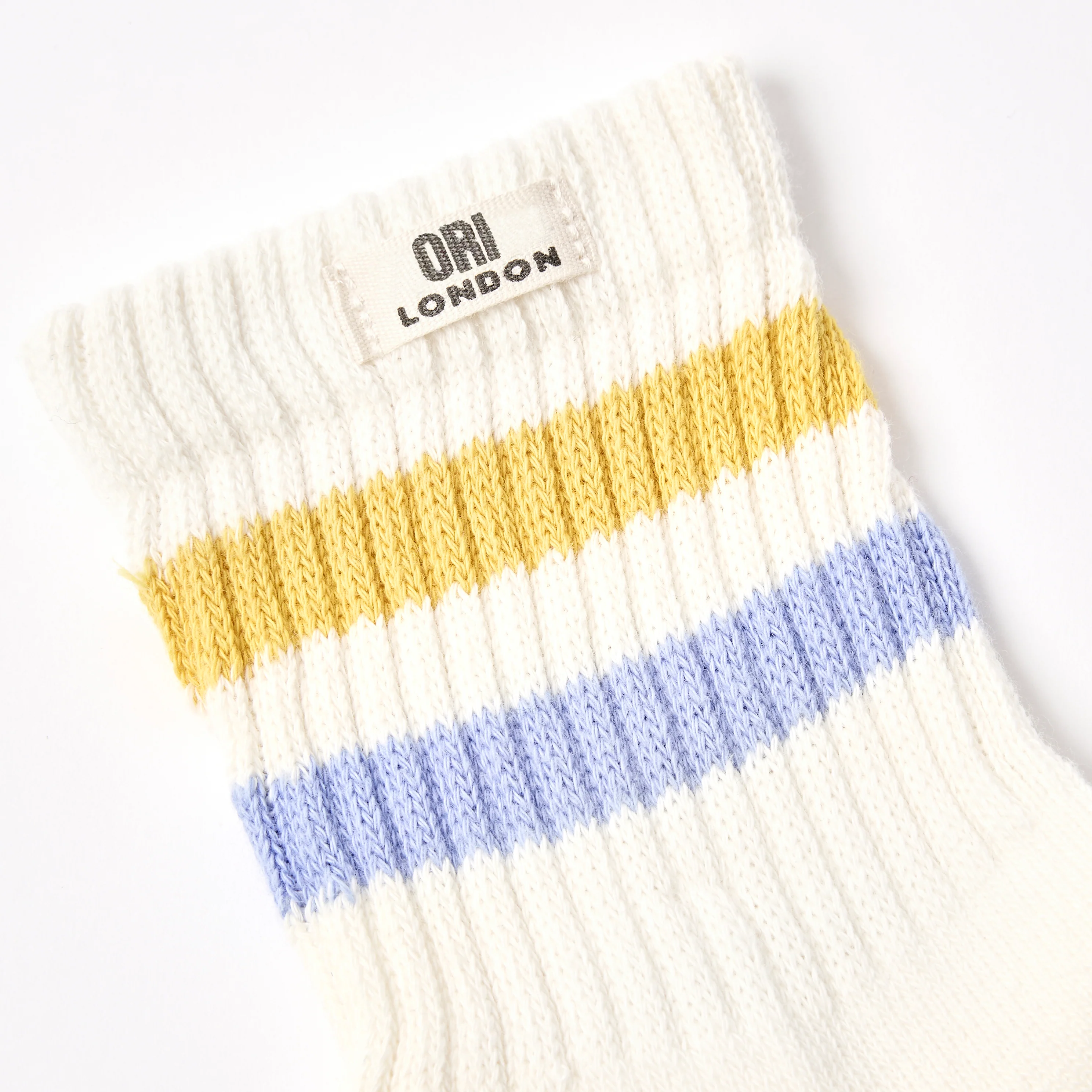 Windsor Stripe Crew Socks for Women in Summer Yellow/Thistle - Image 3